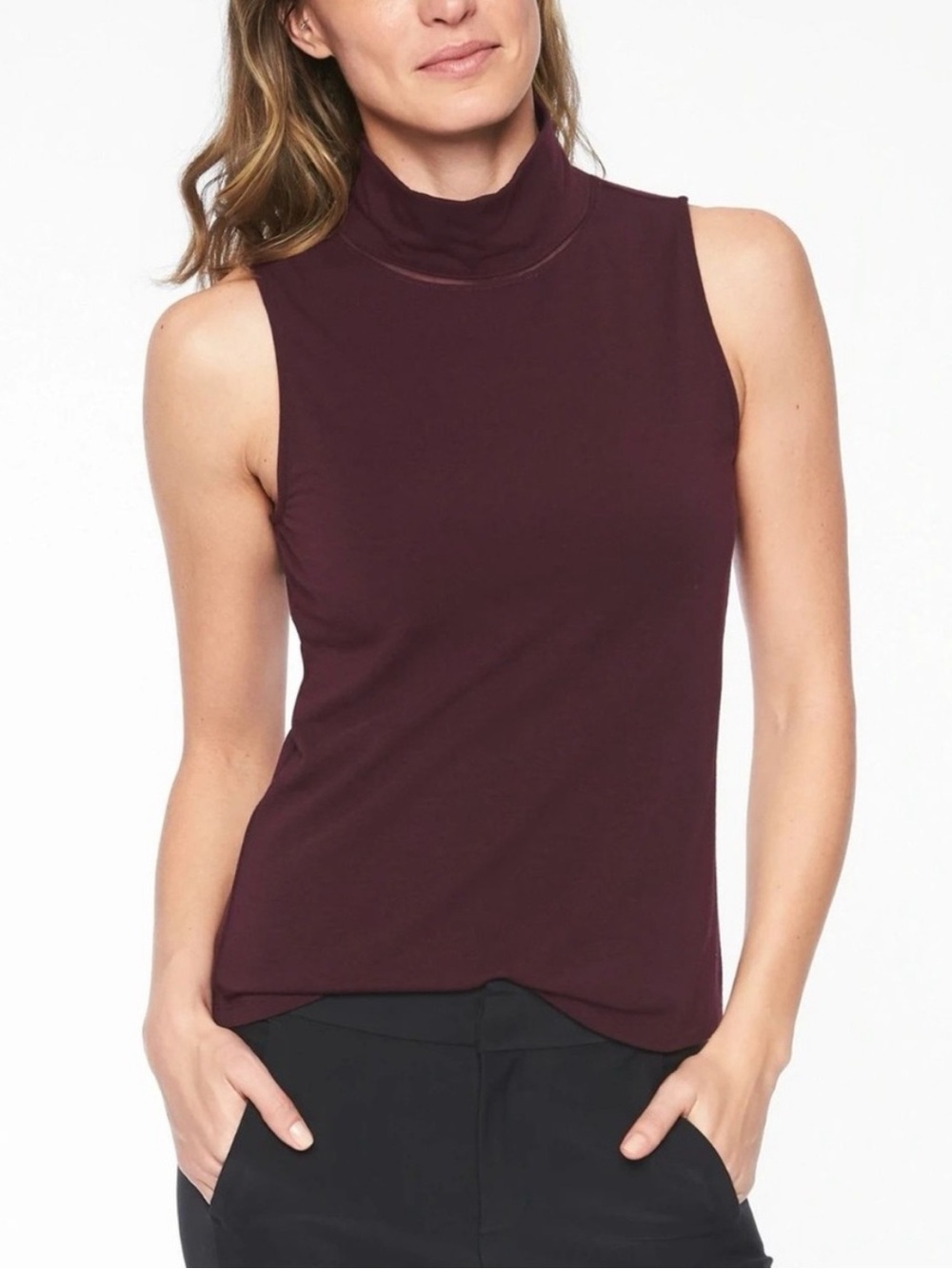 Athleta Burgundy Industry Mock Neck Tank Top Sleeveless Turtleneck Size S